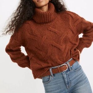 Madewell Somervell Modern Cable Knit Turtleneck Sweater in Heather Cinnabar, S